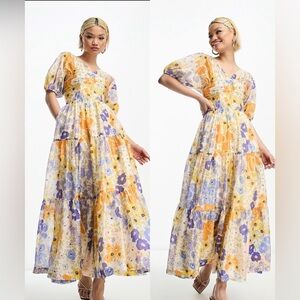 NWT & Other Stories linen blend bustier midi dress in floral size S